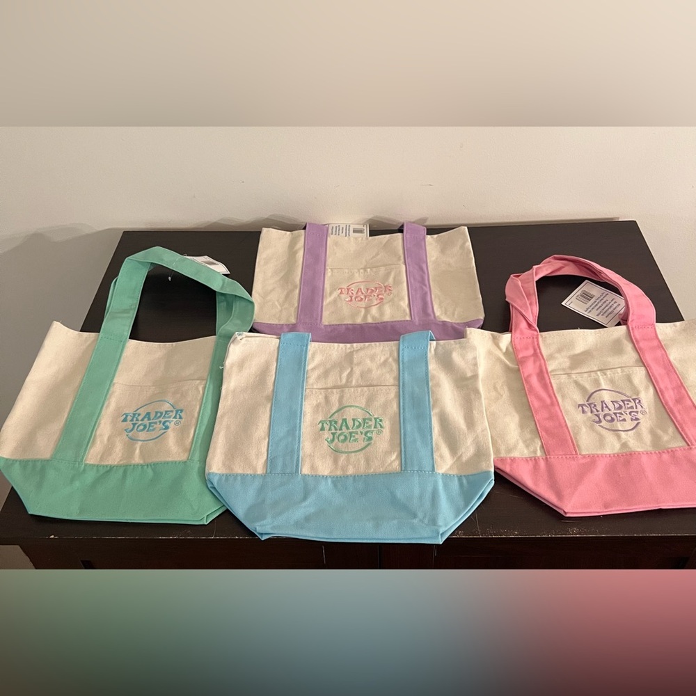 Trader Joe's Pastel Mini Canvas Tote Bags 2025 LIMITED EDITION NWT LOT OF 4